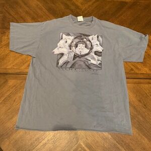 Vintage Anvil Wolf Gate Graphic T-Shirt 2XL Blue Gray Single Stitch 90s Nature